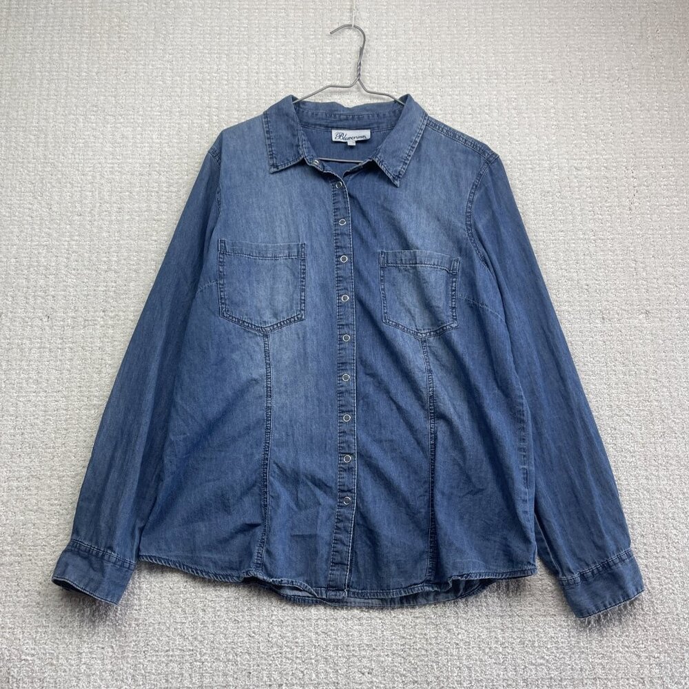 Blue Crush Lumberjack Camp Denim Snap Button Up Shirt Wom Sz XL Western Cowboy